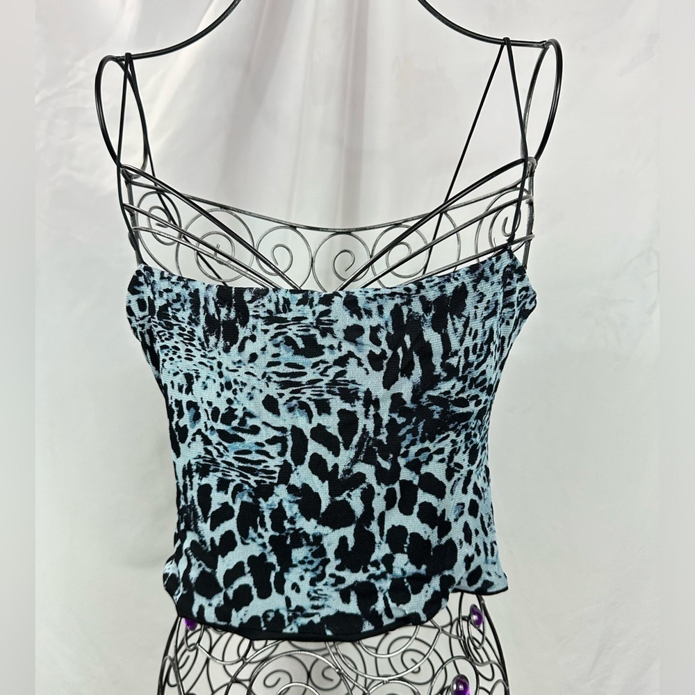 reformation blue animal print cropped spaghetti strap tank size L